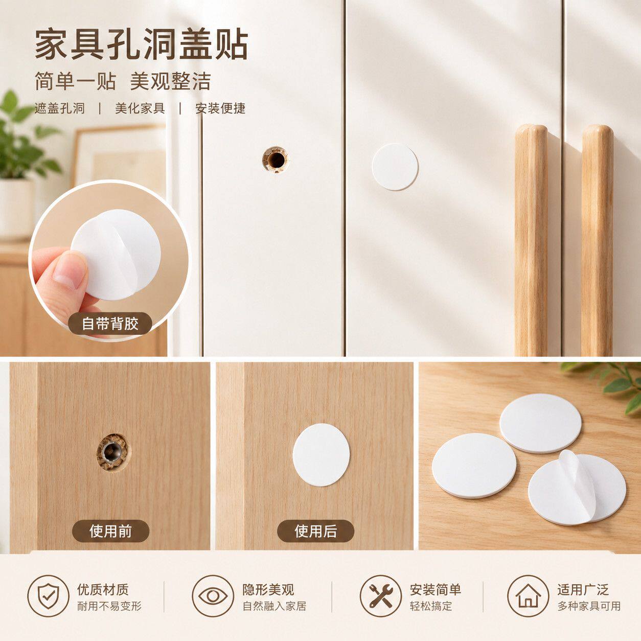 白色圆形装饰贴纸PVC墙上遮洞贴墙面堵洞堵漏防水自贴耐磨万能贴