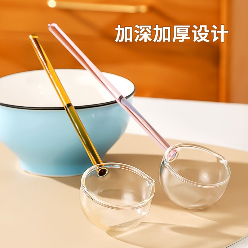 高硼硅玻璃勺耐高温长柄高颜值咖啡勺汤勺厨房专用泼油调料味勺子