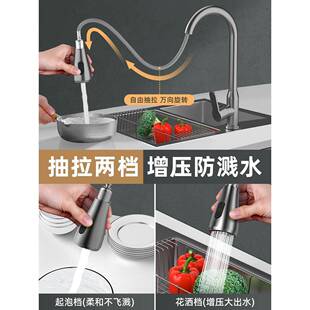 龙伸菜盆家用单冷头全防水延11022单出抽水洗加 铜溅厨房水头拉式