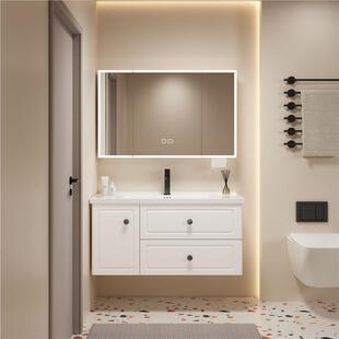 简约不锈钢浴室柜组合洗手脸盆智能陶瓷一体卫生间洗漱台面一体