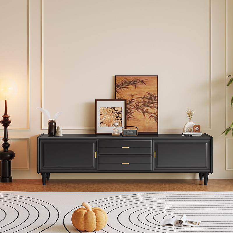 黑色电视柜收纳储物柜一体小户型家用现代简约风客厅落地实木储物