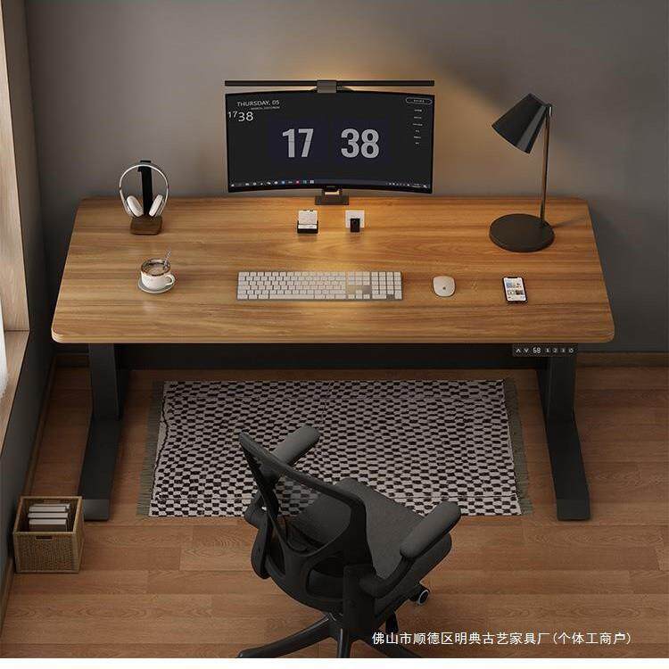 简约实木双人电脑桌家用卧室书房办公室可升降工作学习置物办公桌