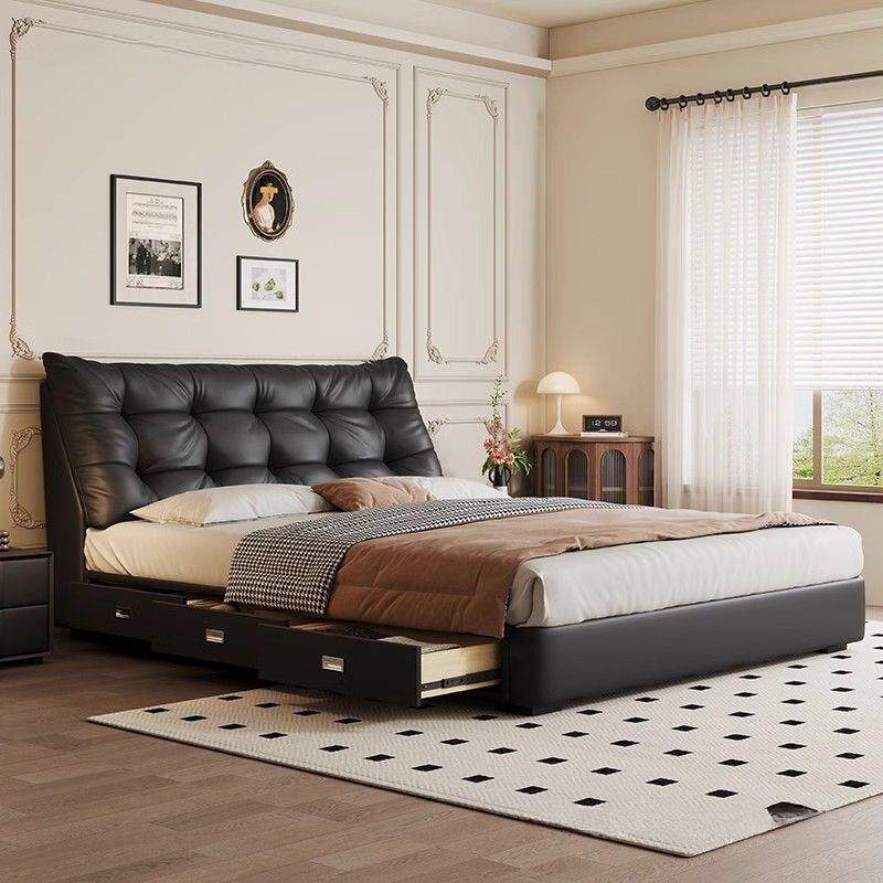 轻奢意式现代简约高端真皮主卧床双人1.8x2米储物婚床1.5米小户型