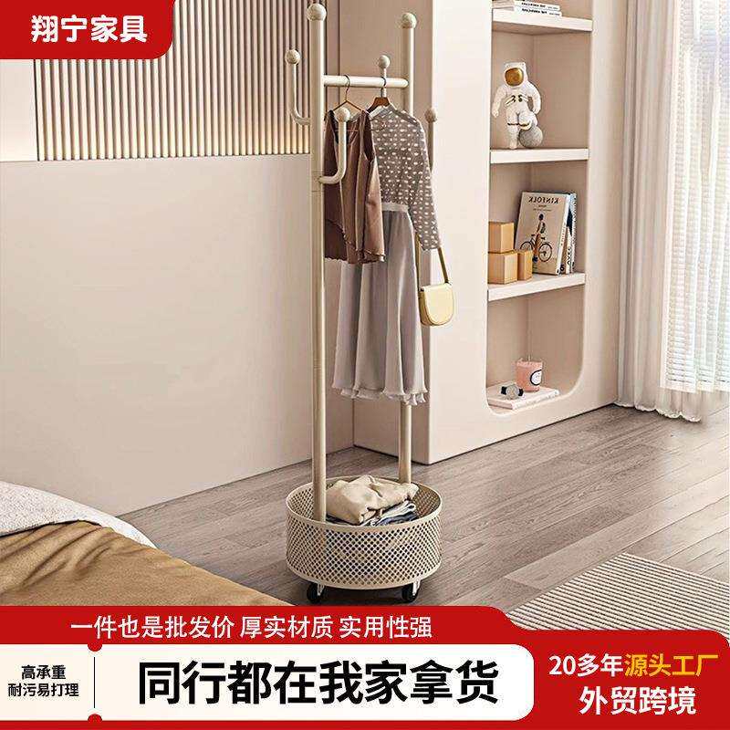 落地可移动衣帽架圆形仙人掌衣架带筐置物架小户型收纳挂衣架