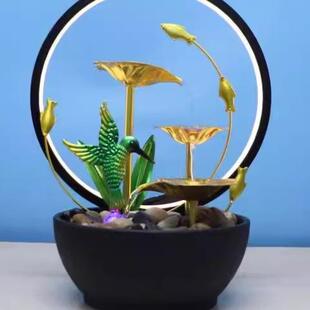 风水轮流水摆件循环水创意荷塘月色客厅办公室开业送礼桌摆装饰