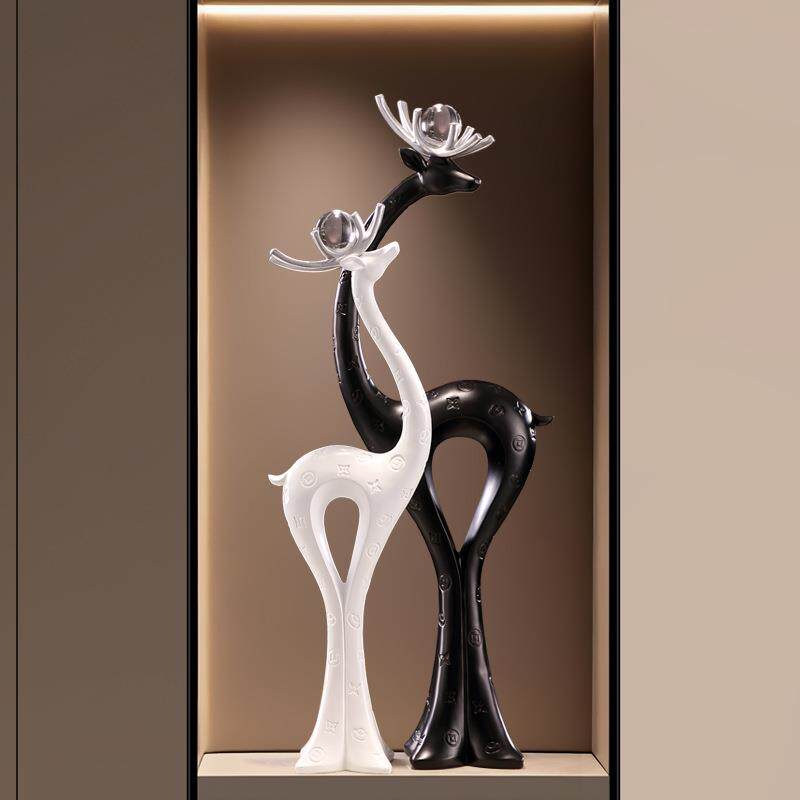 福鹿轻奢高档鹿大摆件入户玄关造景壁龛客厅电视柜竖高级感装饰品