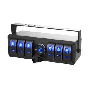 6位翘板开关面板控制盒LED灯中控台外置开关控制盒带QC3.0车充