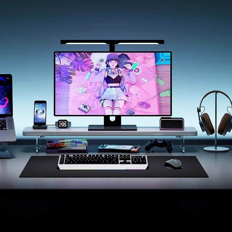 电脑显示器增高架悬浮亚克力家用台式屏幕支架桌面整理置物架实木