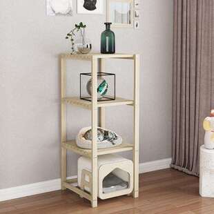 N5猫砂盆上方置物架猫爬架多层阳台落地式实木花架层架扫地机架定