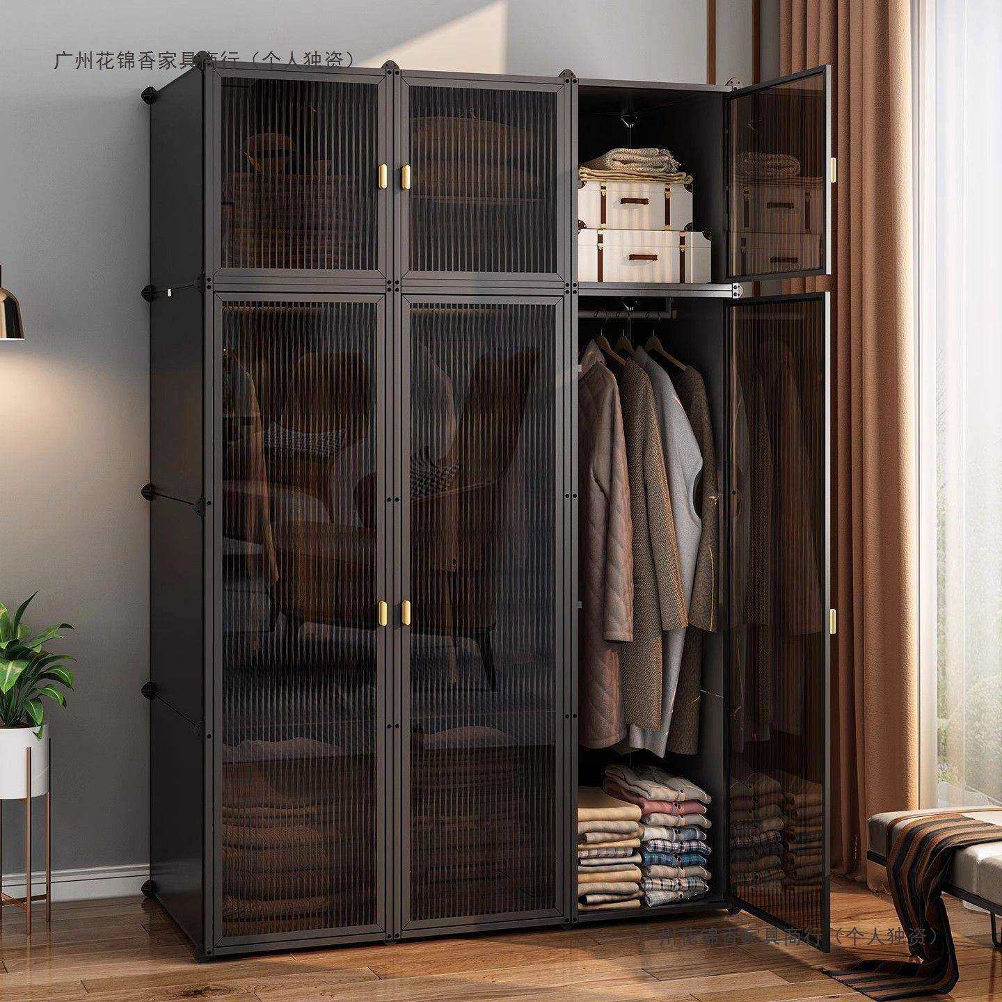 加厚简易衣柜卧室家用出租房用组装金属钢制2025新款衣橱收纳柜子