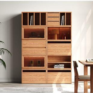 实木橡木电视柜客厅家用书柜简约现代隔断柜多功能组合书柜