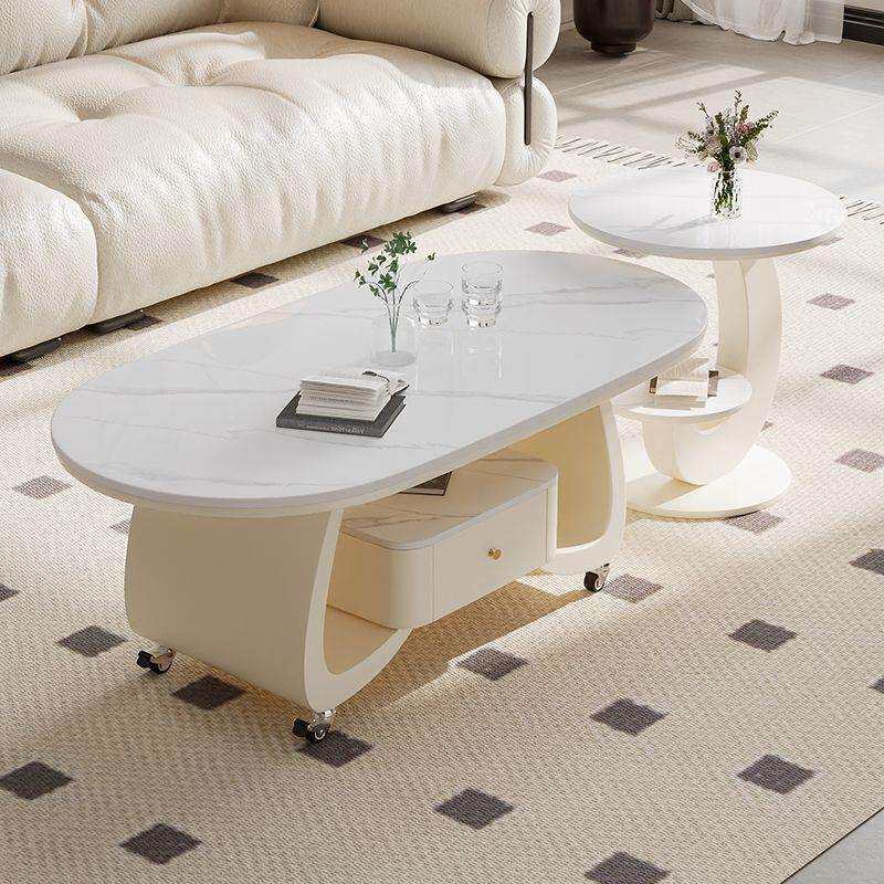 轻奢现代椭圆形岩板客厅家用高级感小户型茶几简约高端可移动边几