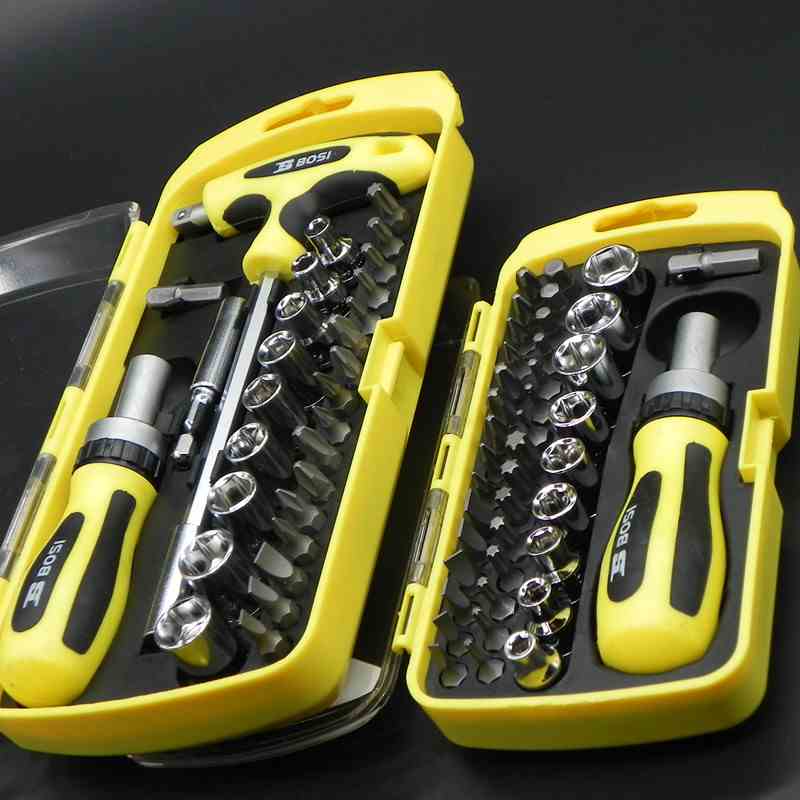 波斯多功能棘轮小螺丝刀套装十字一字改锥批起子六角套筒组合工具