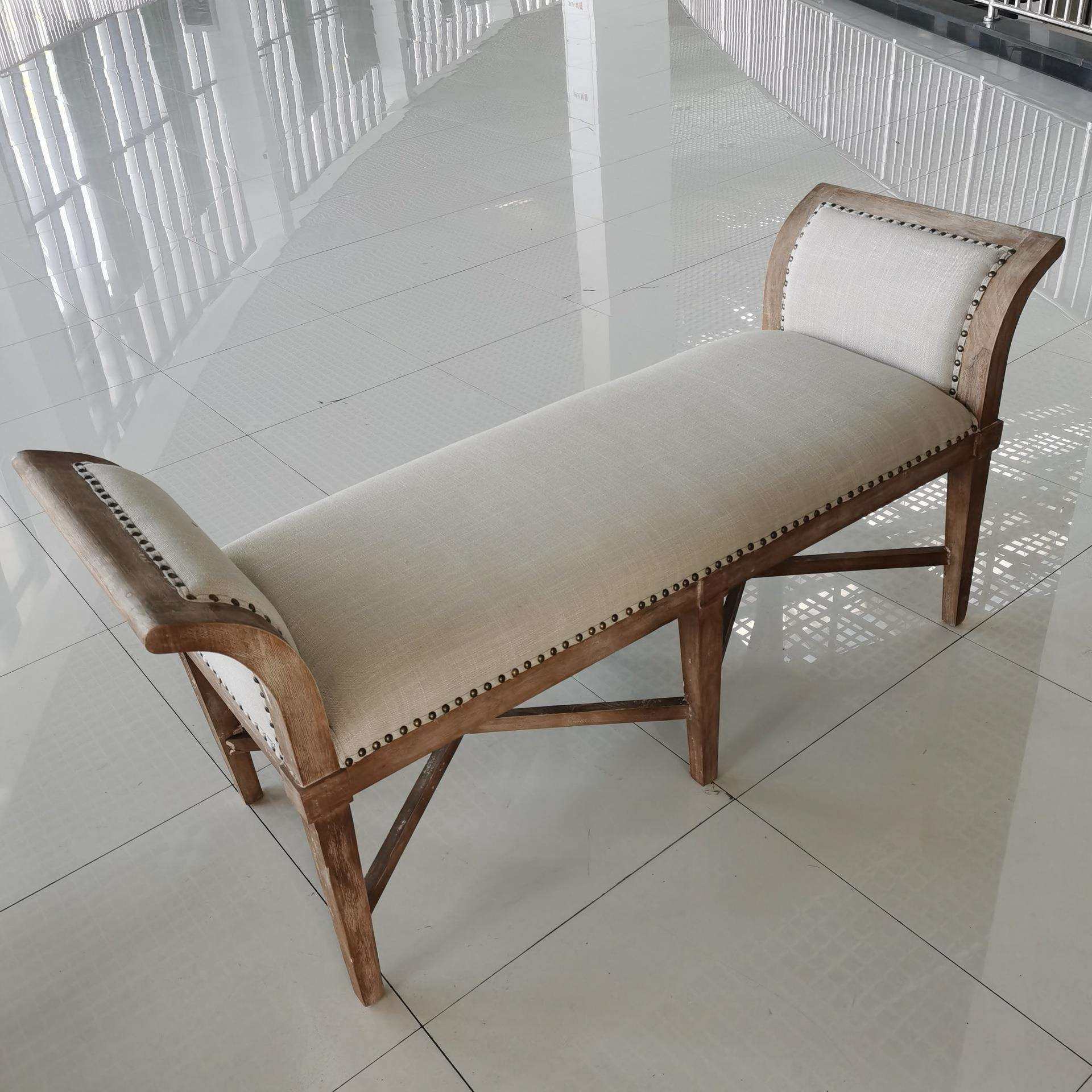 古風民宿庄园田床尾凳子欧式实木铜钉布艺凳子钢琴凳置物凳椅盟