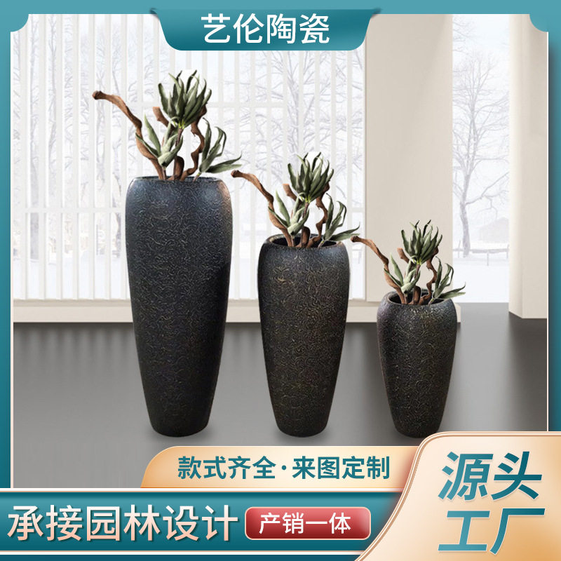 玻璃钢落地大花瓶摆件客厅花缸装饰品商场房地产绢花干花插花花器