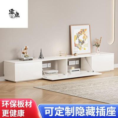 电视柜背部镂空落地定作无腿40高款45下翻门隐藏门实木奶油风外贸