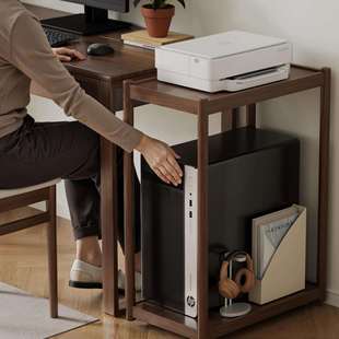 电脑主机托架打印机放置柜实木台式底座双层移动机箱支架置物架