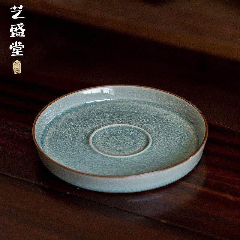 中式秘釉浮雕缠枝莲壶承干泡台家用陶瓷盖碗茶壶托盘功夫养壶垫