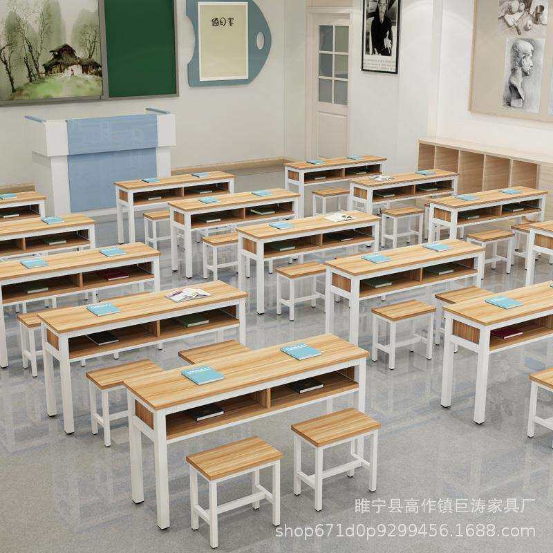 课桌椅双层带抽屉课桌补习班辅导单人双人三人位会议培训课桌