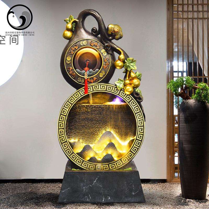流水摆件循环水生财大葫芦喷泉风水轮现代轻奢客厅玄关落地开业礼