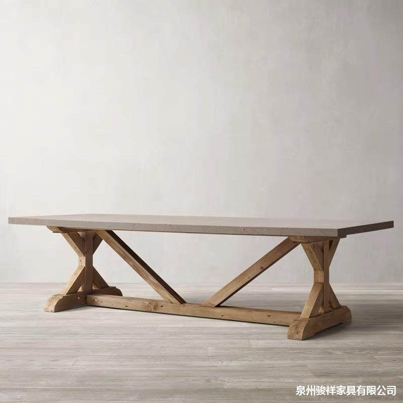 实木复古仿水泥色餐桌创意大板会议桌简约工作台极简设计师办公桌