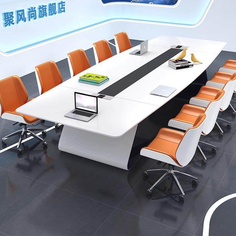 白色烤漆会议桌大型会议桌长桌时尚简约现代办公室洽谈桌椅组合