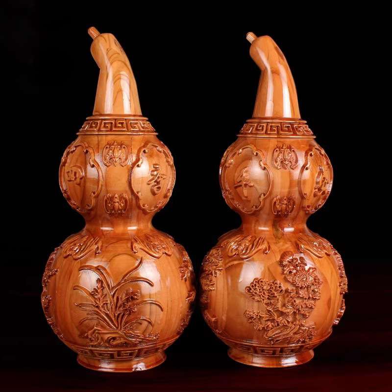 桃木葫芦四季平安梅兰竹菊葫芦木雕家居饰品摆件工艺品