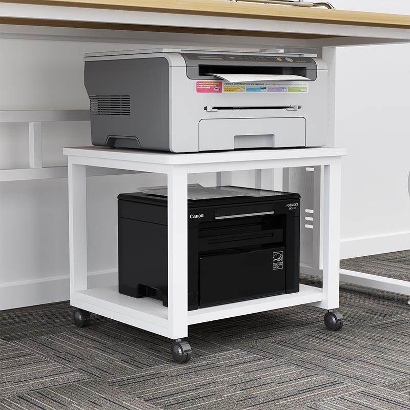 6R简约打印机置物架落地双层办公室桌下可移动带轮架子a3复印机底