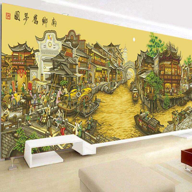南乡旧梦图十字绣新款客厅风景山水画十字绣南乡旧梦满绣全古绢布