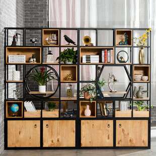 铁艺置物架隔断屏风简约现代复古陈列架书架带柜子玄关展示储物柜