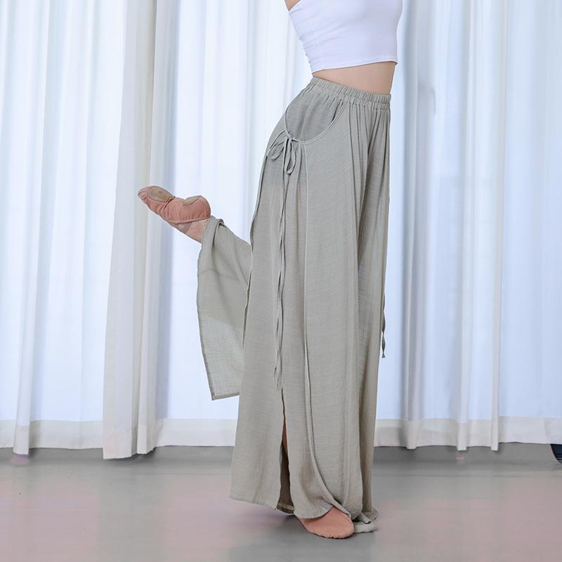 练功服舞蹈成人女教师宽松开叉飘带棉麻古典舞阔腿舞蹈裤现代舞裤