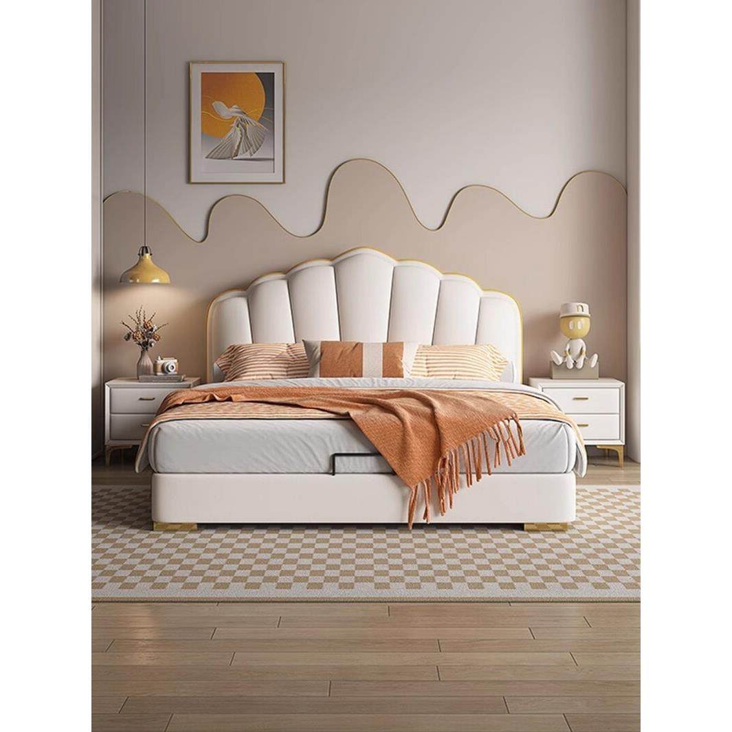 奶油风贝壳床轻奢现代简约1米8双人床主卧室大气软包婚床