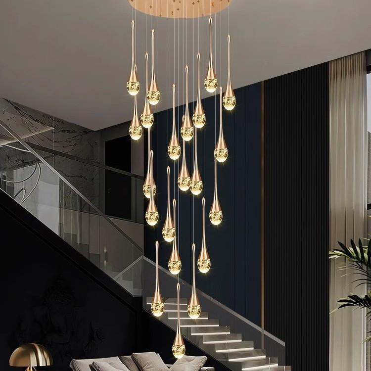 别墅挑空客厅轻奢水晶大吊灯现代简约loft复式楼旋转楼梯间长吊灯