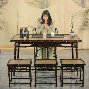 新品竹制筇竹家具茶桌上水边几家用全自动上水石头茶台方桌电磁炉