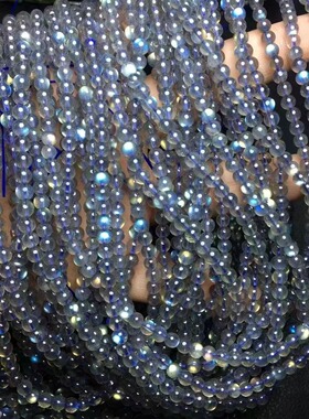 天然 灰月光石三圈 手链 手串 颗颗强光 晶体通透 灯泡