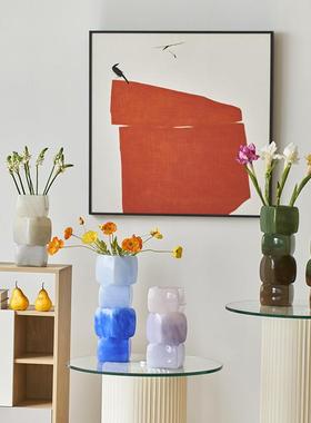 中古风渐变彩色几何方块花瓶餐桌软装酒店电视柜台面装饰玻璃摆件