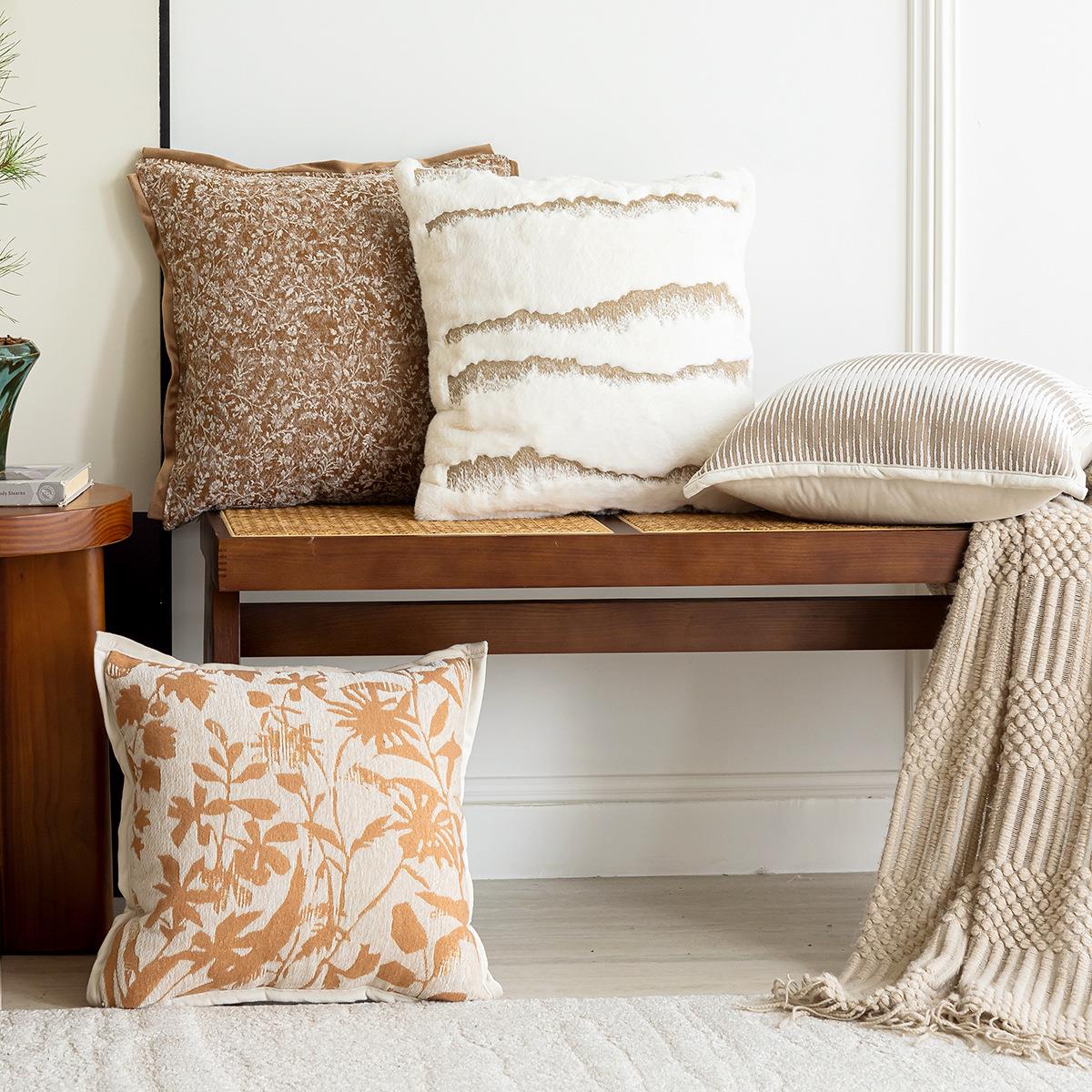 暖橘色毛绒沙发抱枕套客厅样板房装饰靠枕床头靠垫床上腰靠背