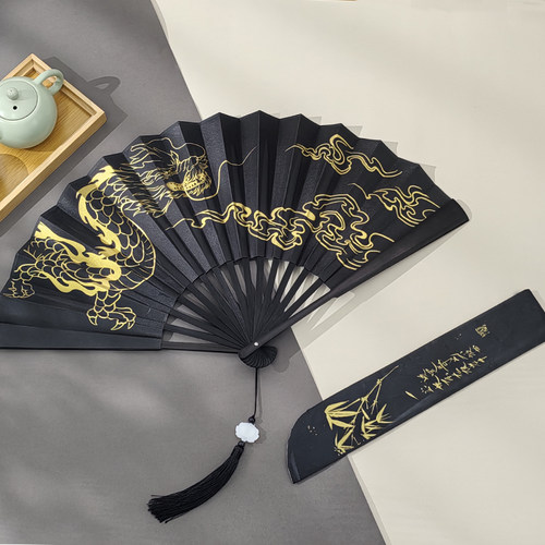 双面手工绢布竹扇古风折扇