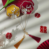 结婚迷你小扇子新中式 国潮喜扇新娘晨袍巴掌秀禾团扇婚礼手持道具