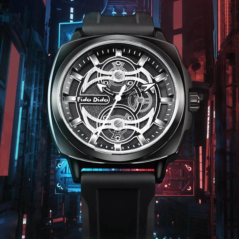 fido dido机械风镂空学生运动腕表 学生党中性风 夜光防水fd2320