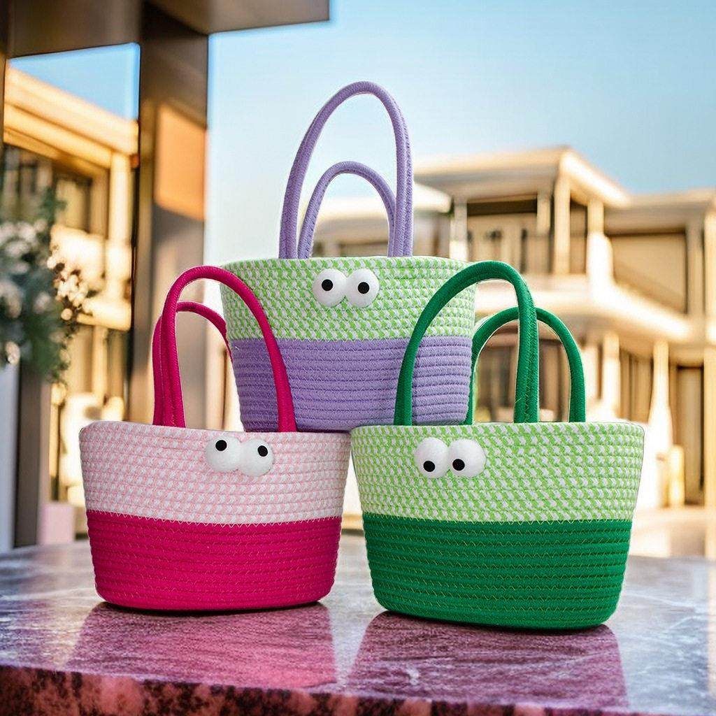 小怪兽大眼组合桌面收纳筐编织收纳篮棉线置物篮零食衣柜毛线玩具