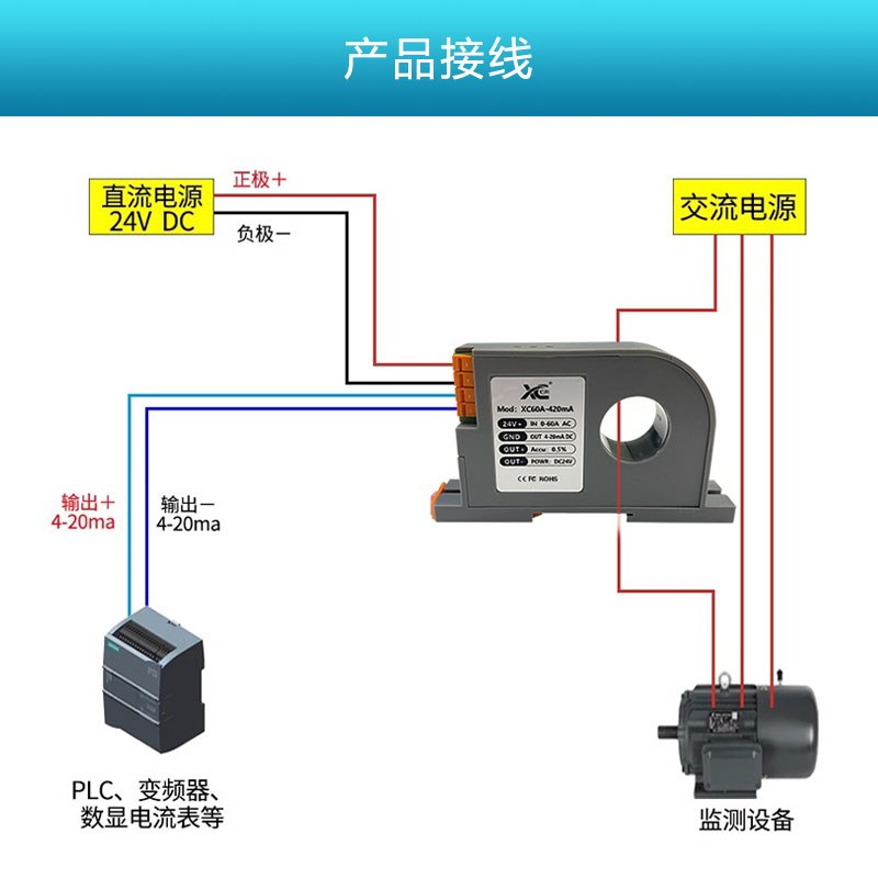 交流电流变送器420mar模拟量输出穿孔一体式电流互感变送器10V模