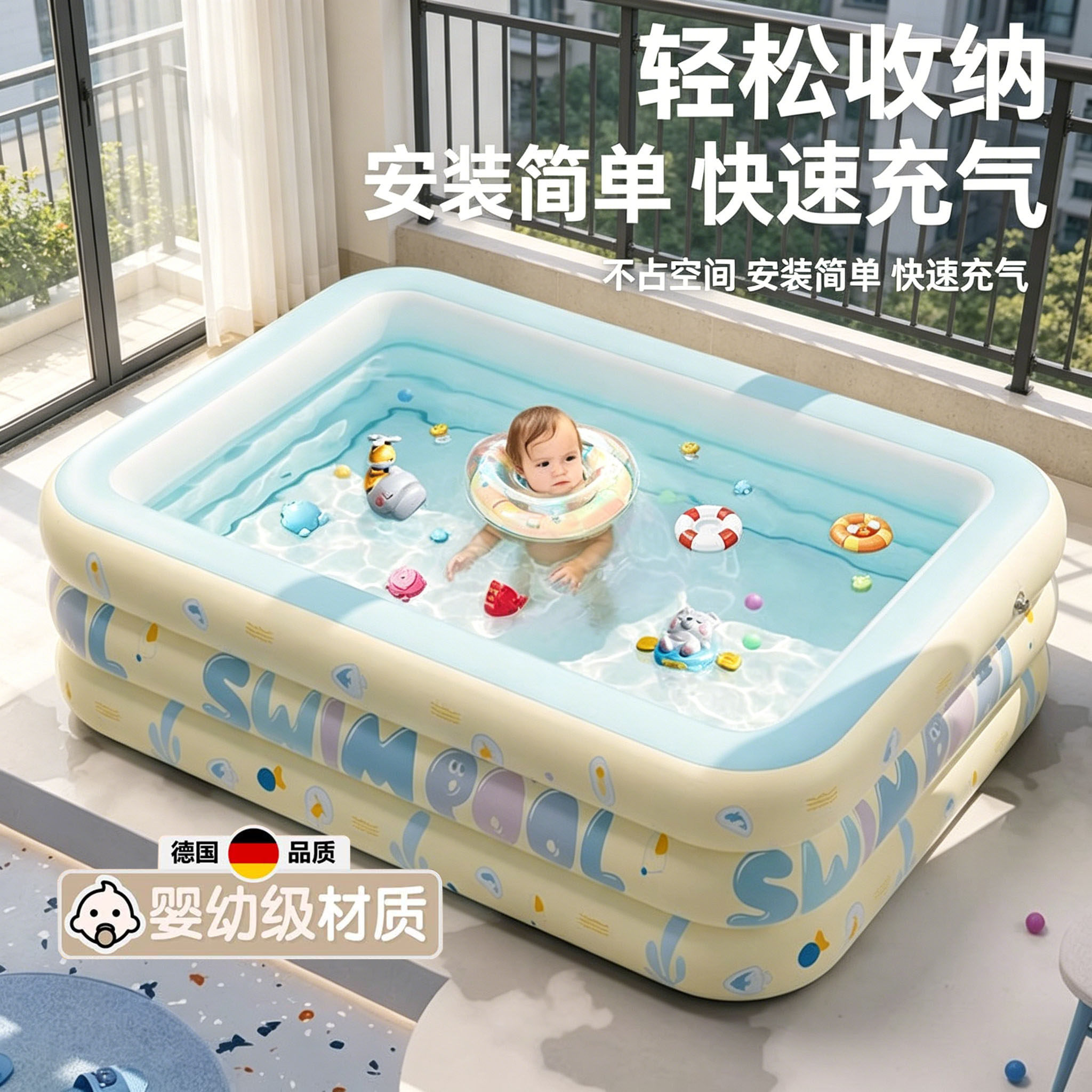 德国游泳池家用儿童宝宝洗澡盆婴儿家庭可充气浴缸可折叠加厚水池