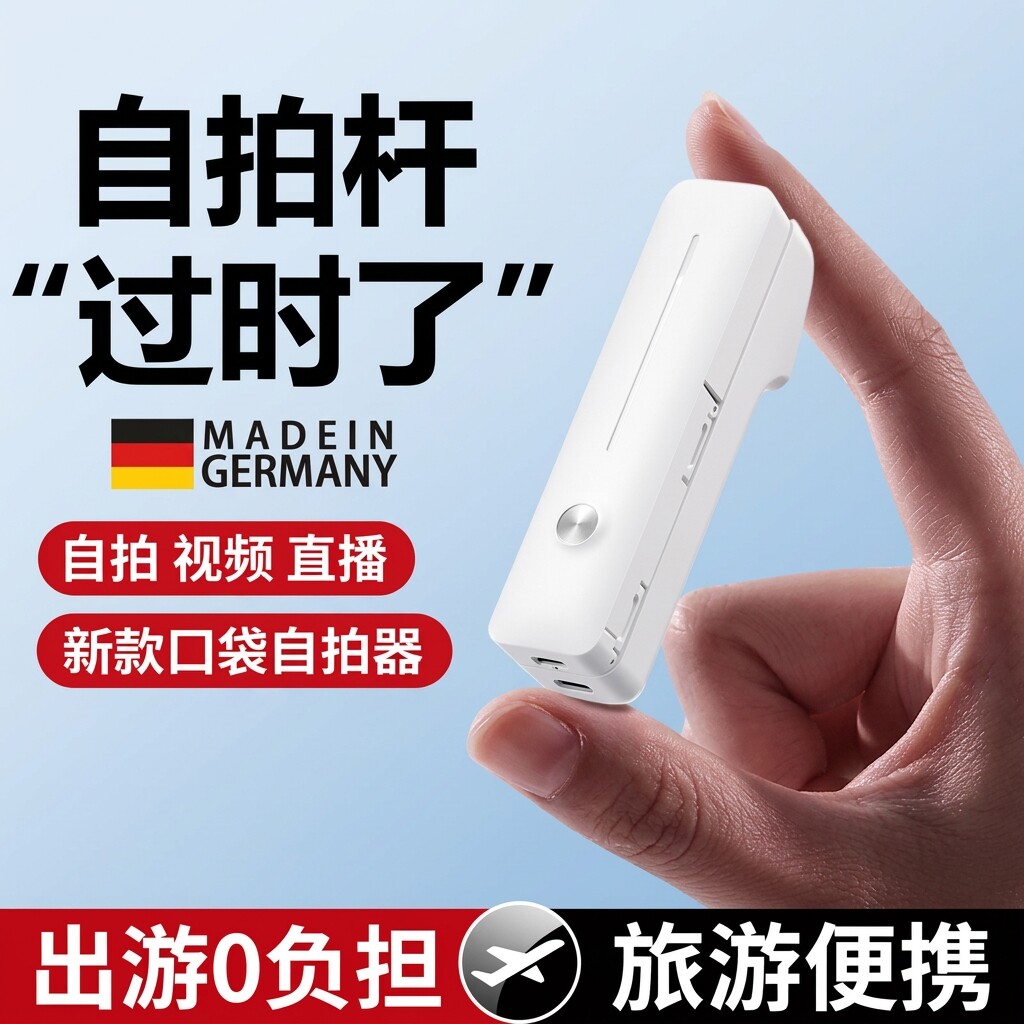 德国迷你手机自拍杆口袋2026新款便携360度旋转手持通用华为苹果