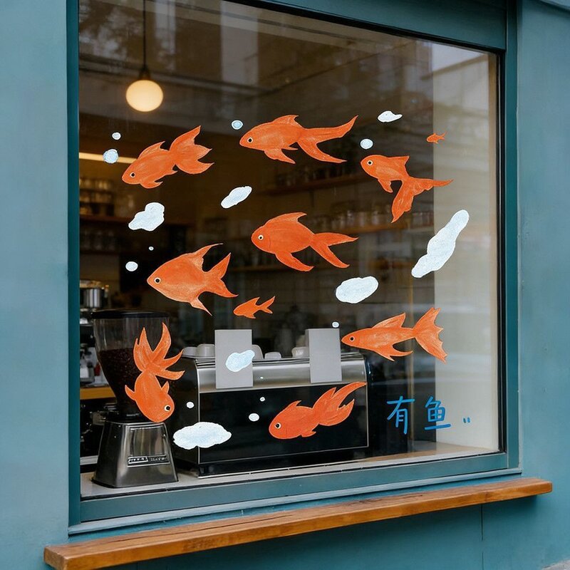 简约小鱼装饰静电贴纸ins风餐厅店铺橱窗客厅玻璃防撞贴画