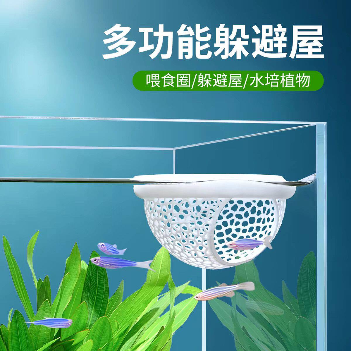 小鱼专用鱼缸漂浮喂食圈躲避屋创意水族造景套装喂食器免安装