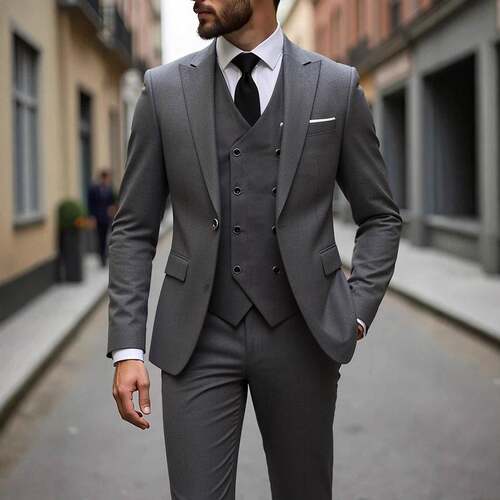 Men's Classic Single-Buckle Suit Set, Fashionable Lapel