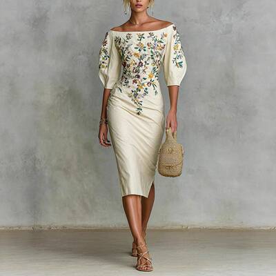 One Shoulder Five Sleeve Bodycon Dress Women Spring Summer