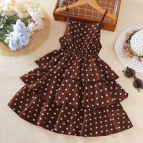 Girls Polka Dot Halter Dress Layered Elastic Waist Summer
