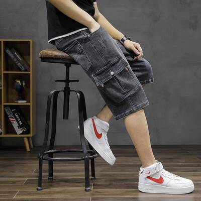 Streetz Men Baggy Cargo Jean Shorts Mens Mult Pockets